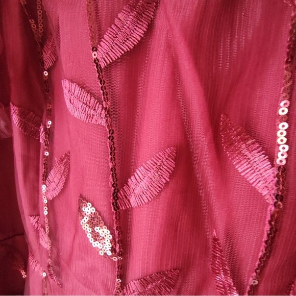 Burgundy Red Tulle Lace Illusion Sequin Retro 50s Cocktail Dress – Size XL NWT - Picture 5 of 10